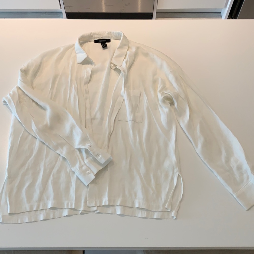 White Forever 21 Linen Button Up